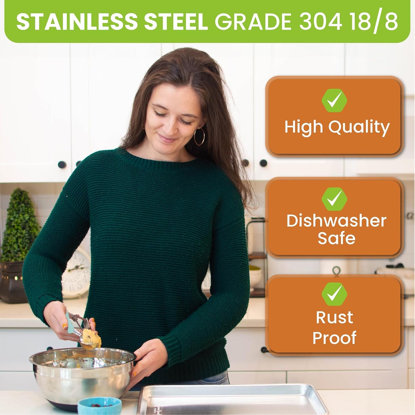 Spring Chef - Mint Small Cookie Scoop for Baking, Multifunctional #60 Melon Baller with Trigger Release for Watermelon, Ice Cream, Protein Ball, Stainless Steel Scooper, 1 Tbsp Cookie Dough Scoop