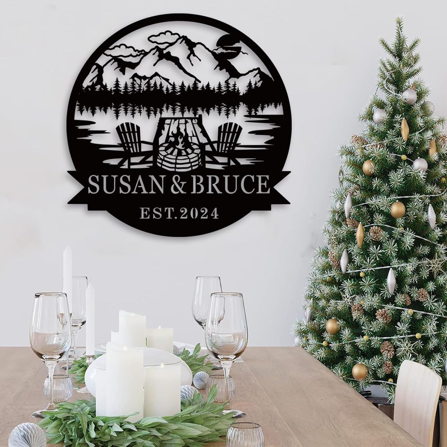 Custom Metal Family Name Sign, Custom Campfire Metal Name Sign, Campsite Monogram Forest Sign,Campsite Sign, Personalized Camping Gifts Fire Pit Sign, Camper Lover Gift, Design 183