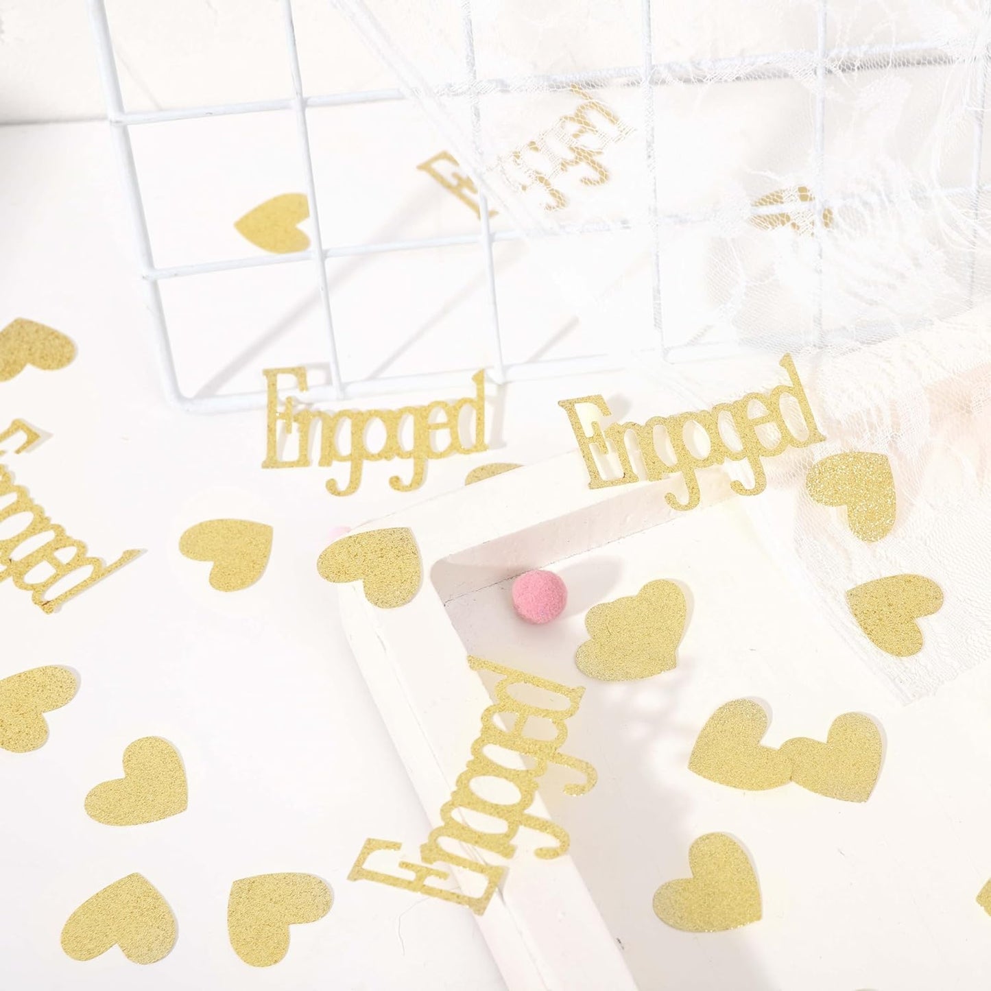 Gold Engagement Confetti With Hearts - Engagement Party Decorations, Bride To Be, Bridal Shower Decor