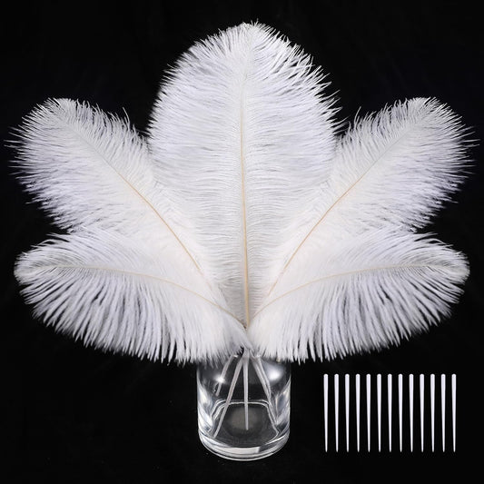 SOGUGOM White Craft Ostrich Feathers - 30PCS 8-10 inch Ostrich Feathers Kit for Centerpieces, Kindergarten Crafts, Dream Catchers and DIY Projects(White)