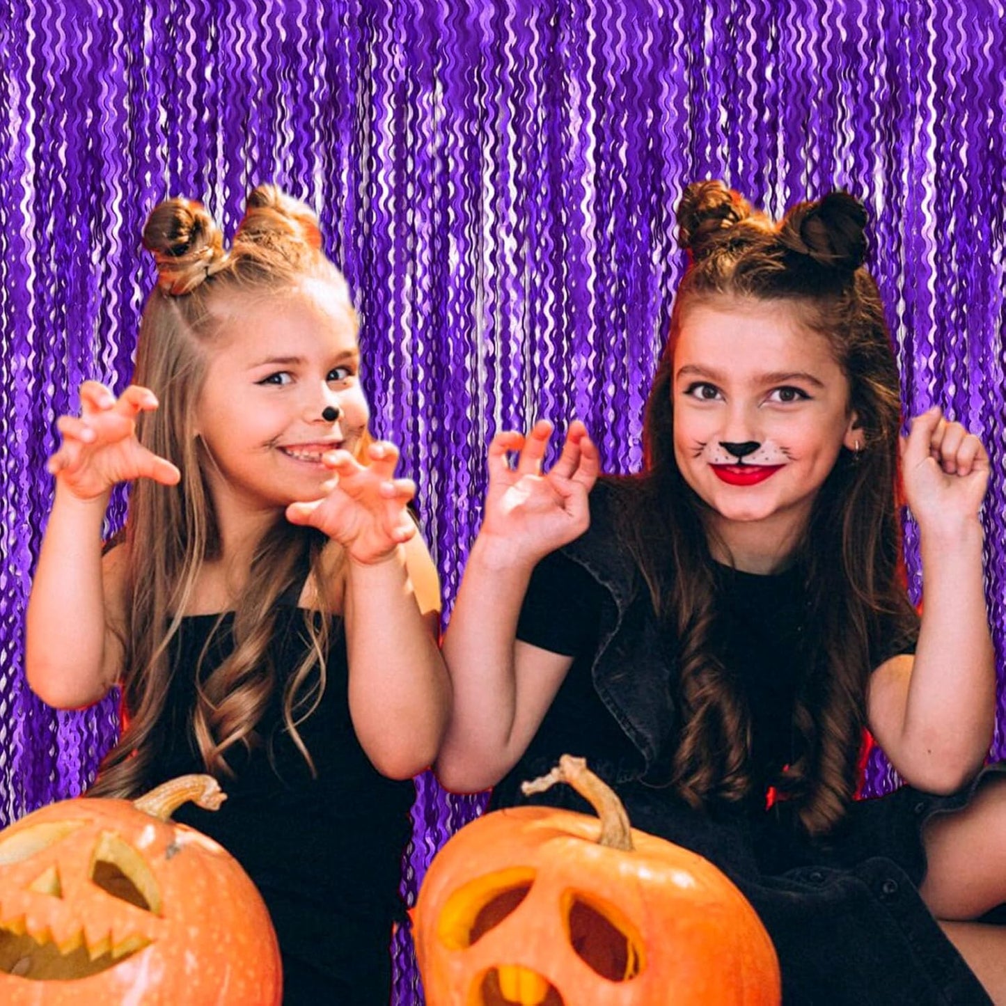 4 Pack Purple Wave Foil Fringe Curtain Backdrop, 3.28Ft x 8.2Ft Metallic Tinsel Foil Fringe Streamer Curtains for Photo Booth, Mother's Day, Easter, Birthday, Wedding Party Decoration