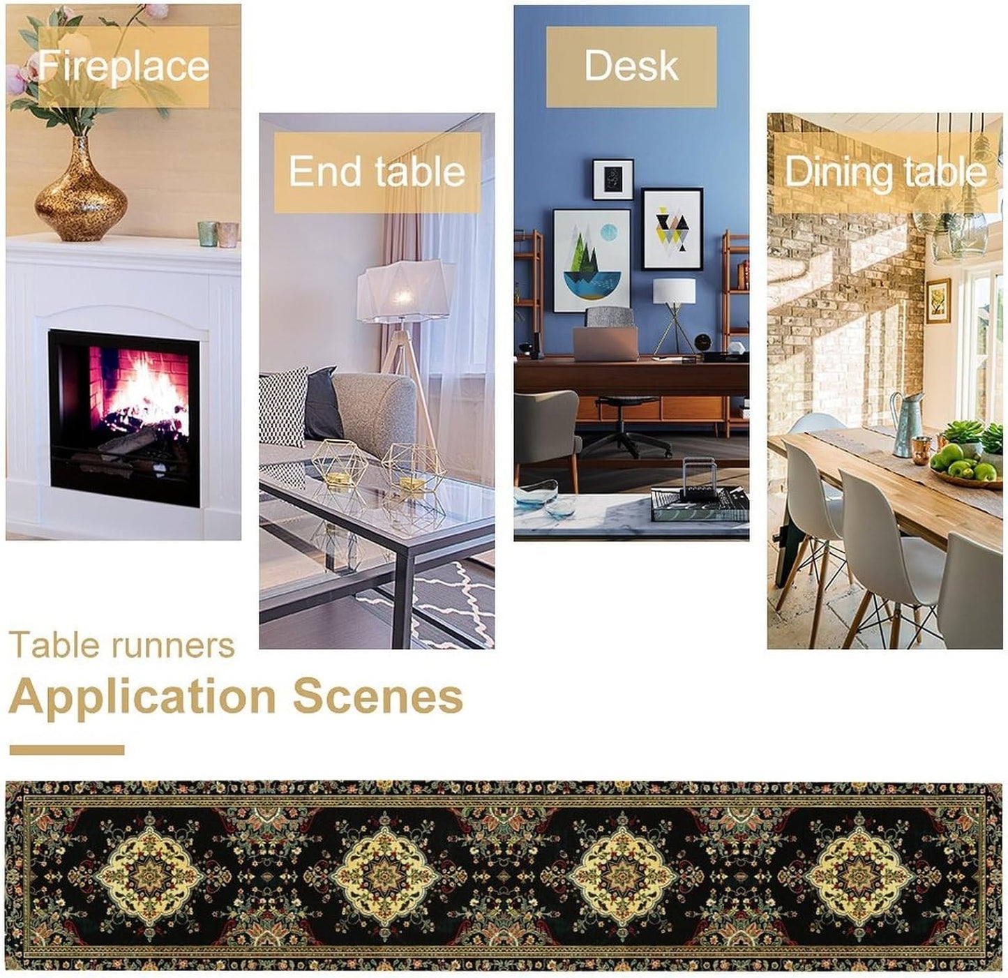 Colorful Boho Flower Table Runner, Vintage Rustic Farmhouse Paisley Hand Drawing Print Pattern for Home Kitchen Table Decor Dining Coffee Room Garden Party Decor 13x120in