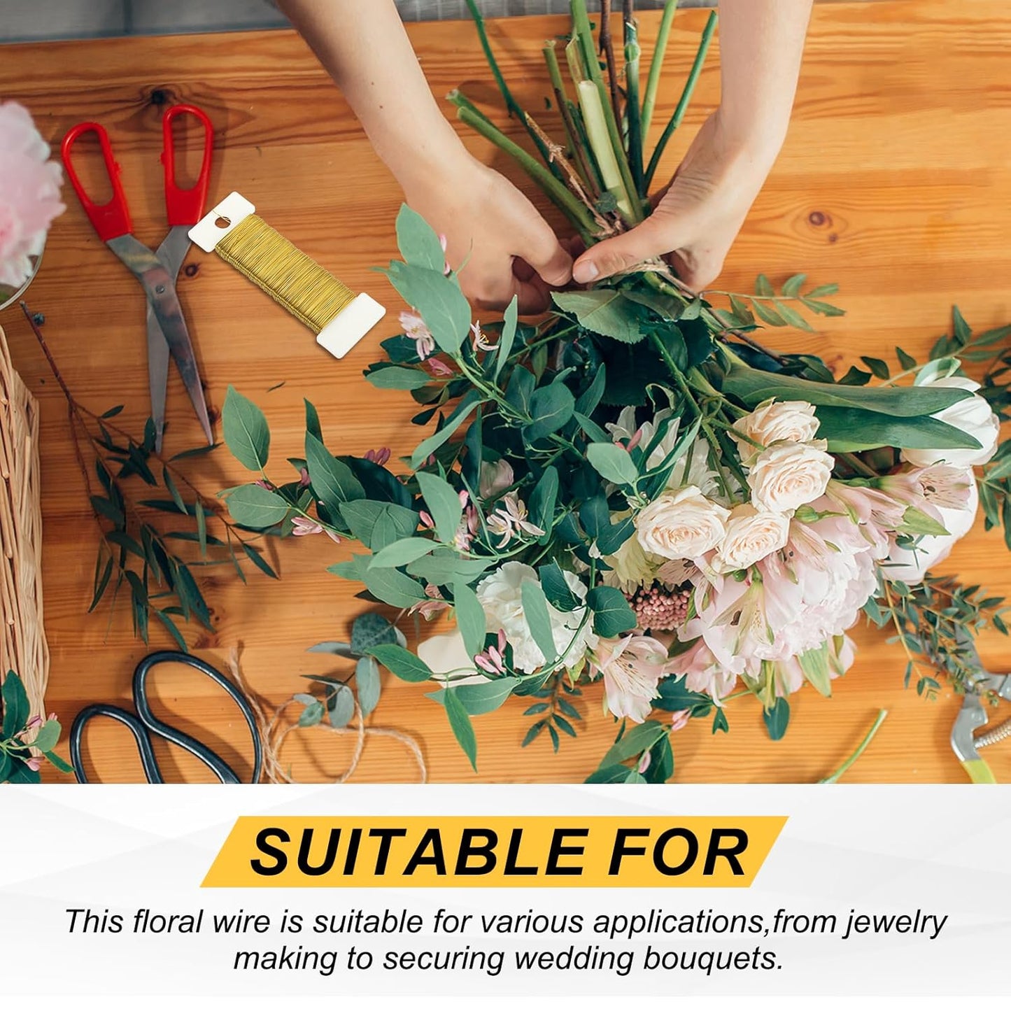 MECCANIXITY 114 Yards/345 Feet 27 Gauge Metal Floral Wire Green Flexible Paddle Thin Floral Wires for Craft, Christmas Wreath, Flower Arrangement, Wedding, Total 3 Roll