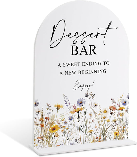 Wedding Signs for Ceremony and Reception, Boho Floral Acrylic Dessert Bar Sign, Wedding Signage with Stand, Bridal Shower Table Centerpieces, Supplies for Engagement Reception and Event Party, 25