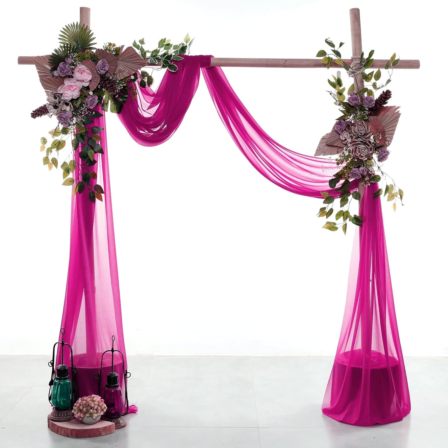 VDS Pack of 4 Panel (30 Inch X 20 Feet) Wedding Arch Draping Fabric Sheer Chiffon Fabric Drapery for Wedding Ceremony Reception Swag Backdrop Canopy Chuppah ARBO Altars Decoration (Magenta)