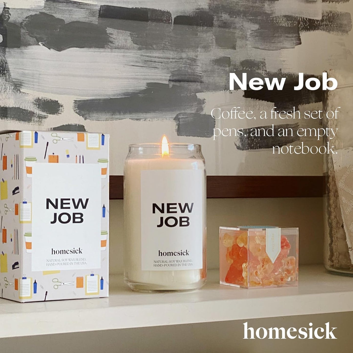 Homesick New Job Scented Candle - 13.75 oz Leather & Cinnamon Scented Natural Soy Wax Blend, Coworker Leaving Gifts for Friends, Goodbye, Going Away, New Beginnings & Congrats on New Job Candle Gift