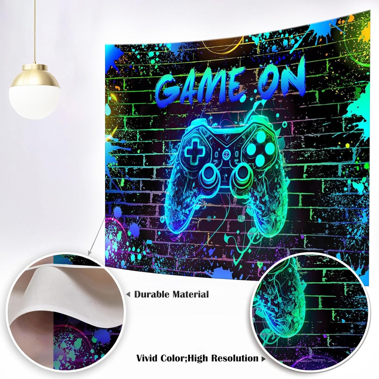 Mocsicka Game On Backdrop Video Game for Boys Level Up Birthday Party Decoration Game Night Arcade Neon Glow Gamer Banner Photography Background (Blue, 10x7ft(120"x82"))