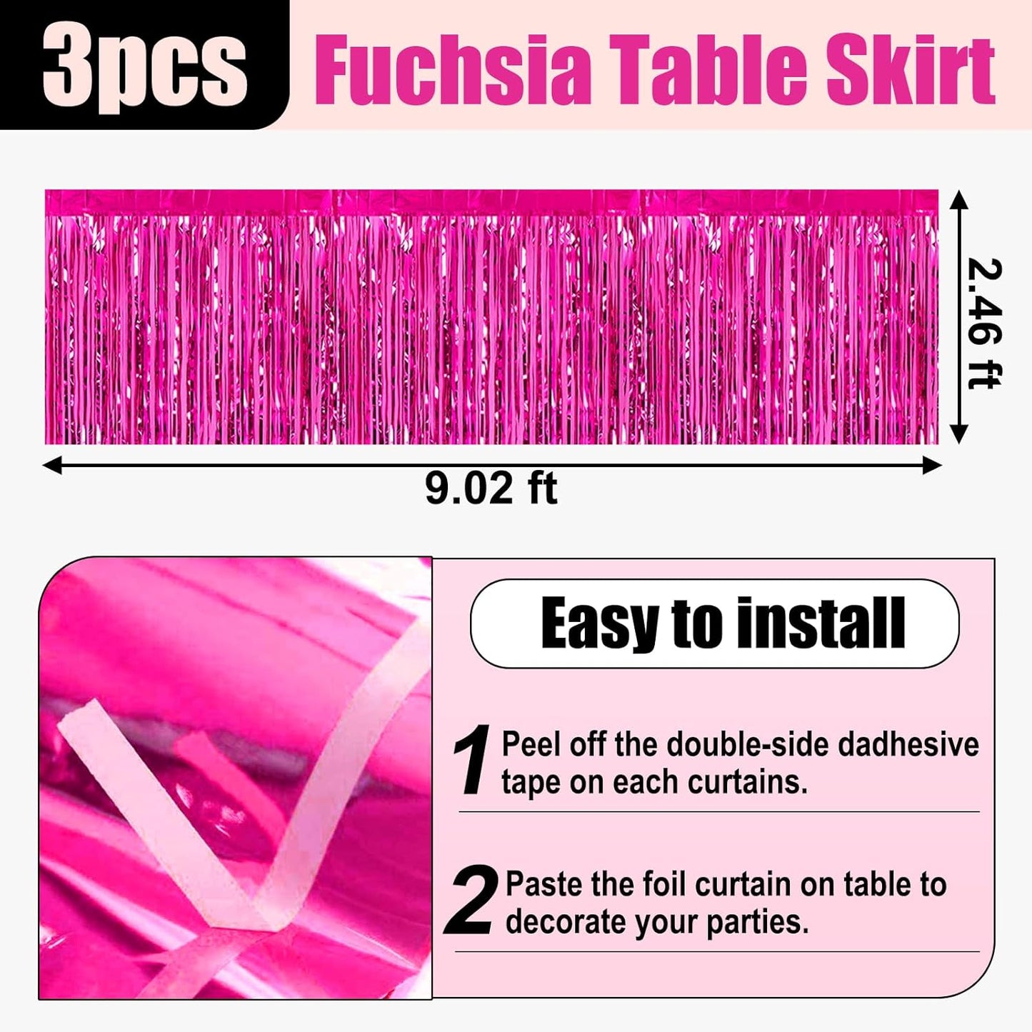 3 Pack 29x108 Inch Rose Red Foil Fringe Table Skirts Metallic Banner for Tinsel Streamer Garland Backdrop for Parade Floats Wedding Thanksgiving Birthday Christmas Halloween Party Decoration