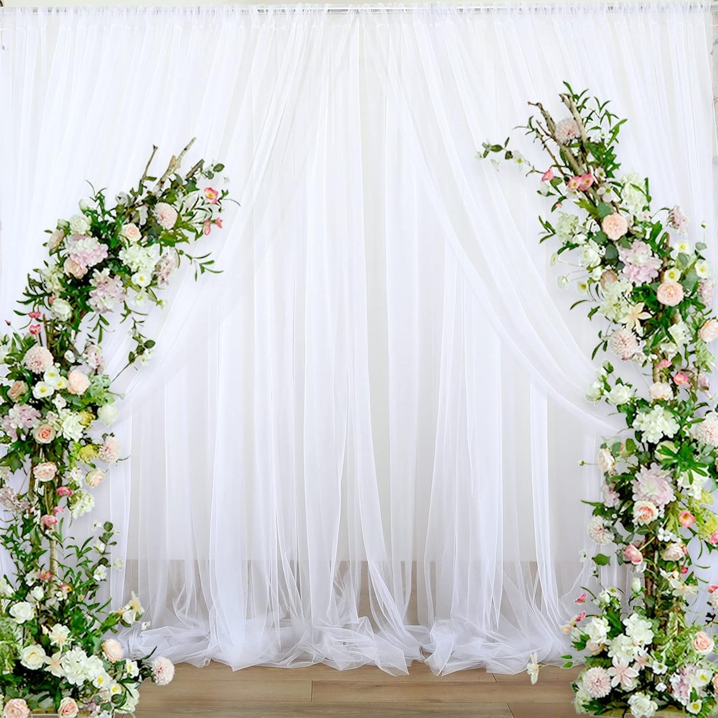 White Sheer Backdrop Curtains Tulle Backdrop Curtain for Parties Wedding White Backdrop Curtain for Birthday Party Baby Shower Photos Background Drape 20ft x 10ft(5ft x 10ft, 4 Panels)