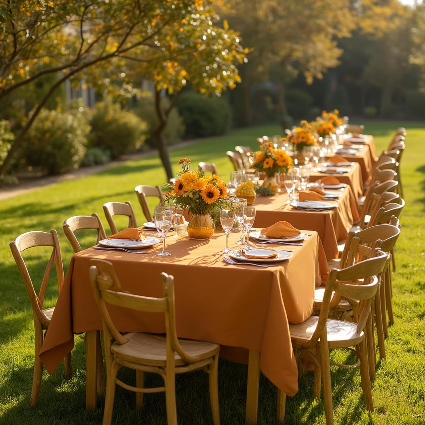 sancua Thanksgiving Square Tablecloths 60x60 Inch Bronze, 2 Pack - Fabric Fall Table Cloth for Square or Round Tables, Washable Polyester Table Cover for Dinner, Holiday Party, Display Tables