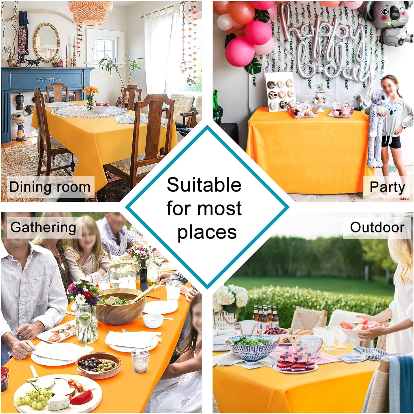 Hiasan 2 Pieces Solid Square Tablecloth - Waterproof and Spillproof Washable Table Cloth for Dining Tables, Orange Yellow, 54 x 54 Inch