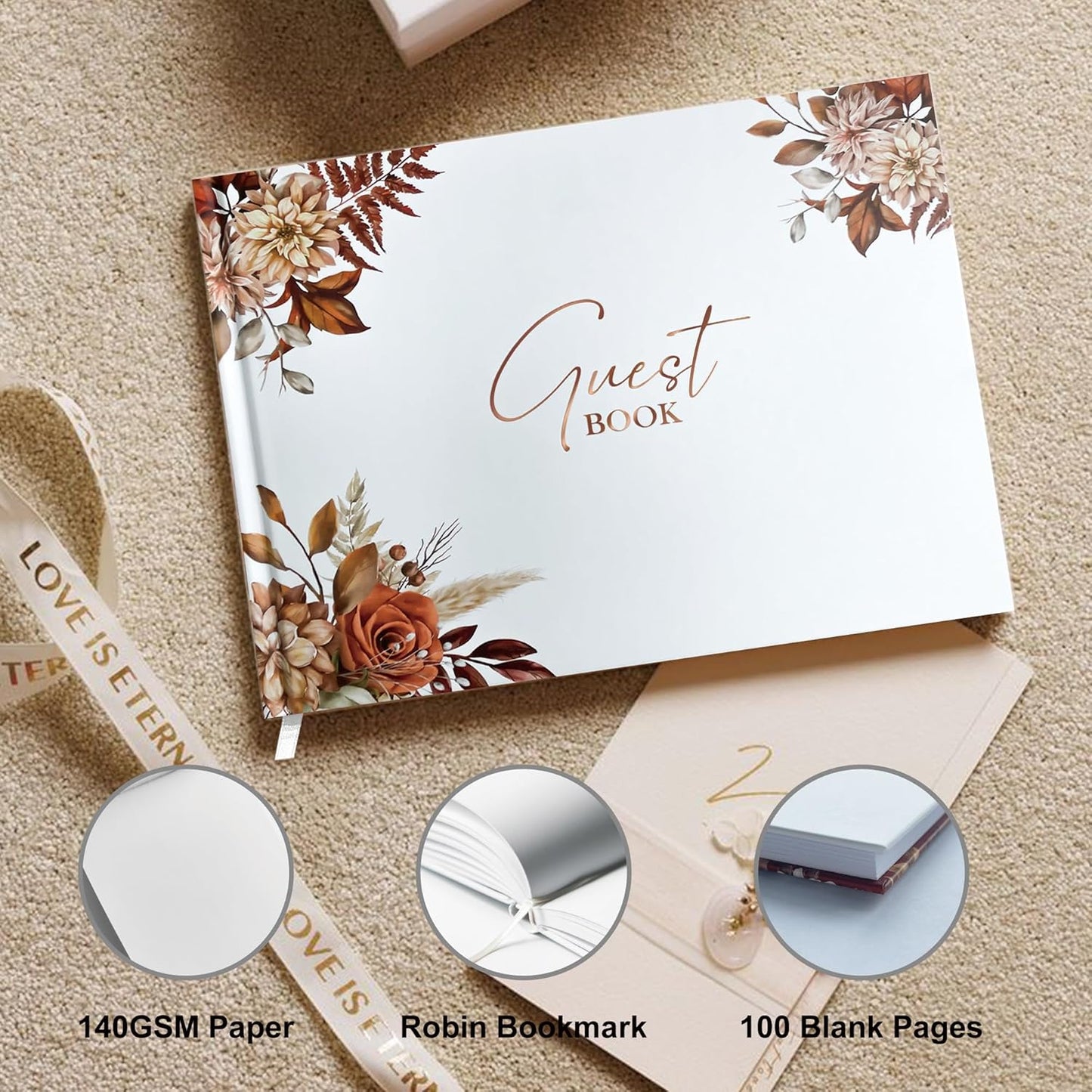 Mr&MrsGifts Elegant Wedding Guest Book Wedding Reception Hard Cover Guest Sign in Book for Wedding, Bridal and Baby Shower(Flower)