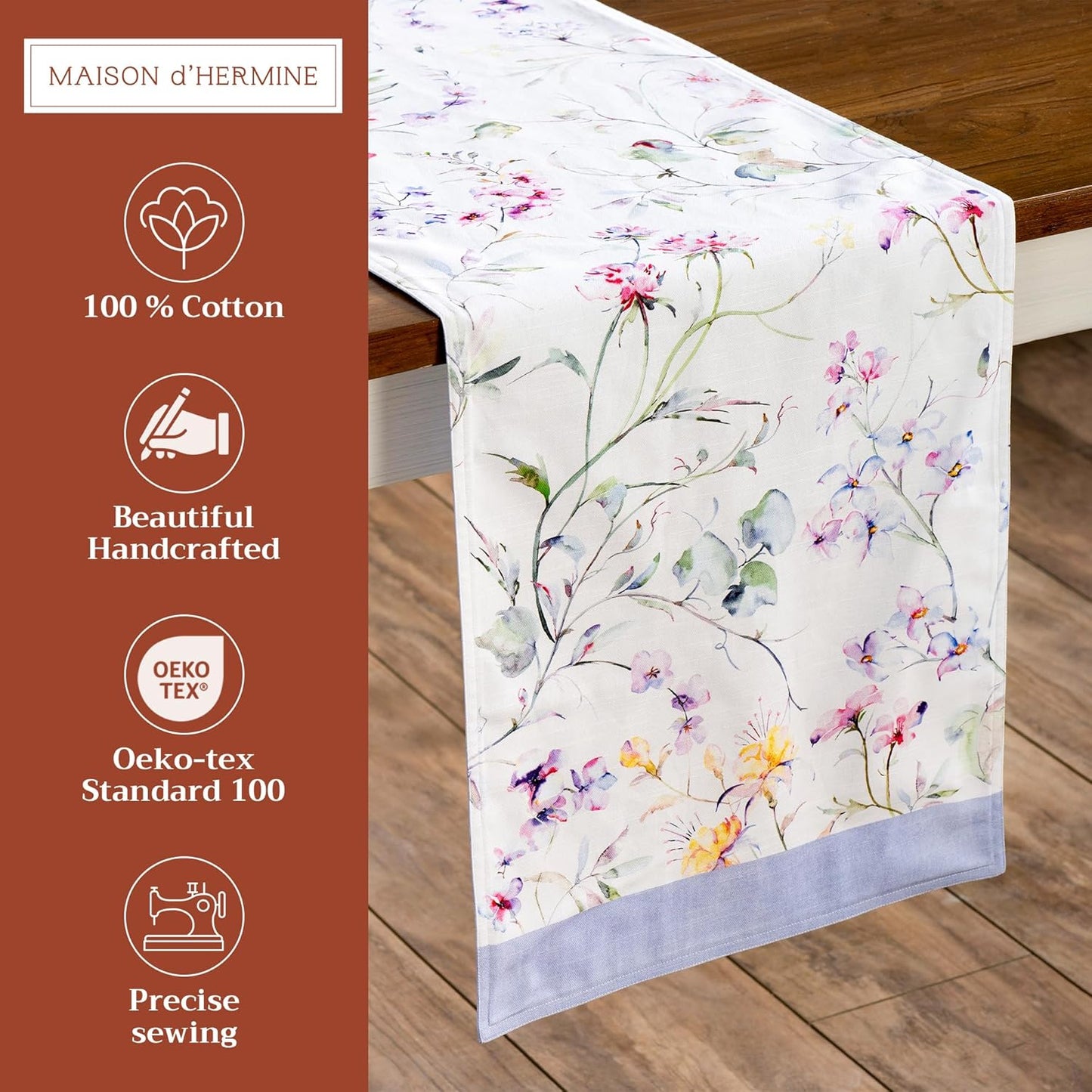 Maison d' Hermine Table Runner 100% Cotton Double Layer Table Runners 72 inches Long Decorative for Home Kitchen Dining Party Wedding Bridal Shower Spring Summer (Summer Floral, 14.50" x 72")