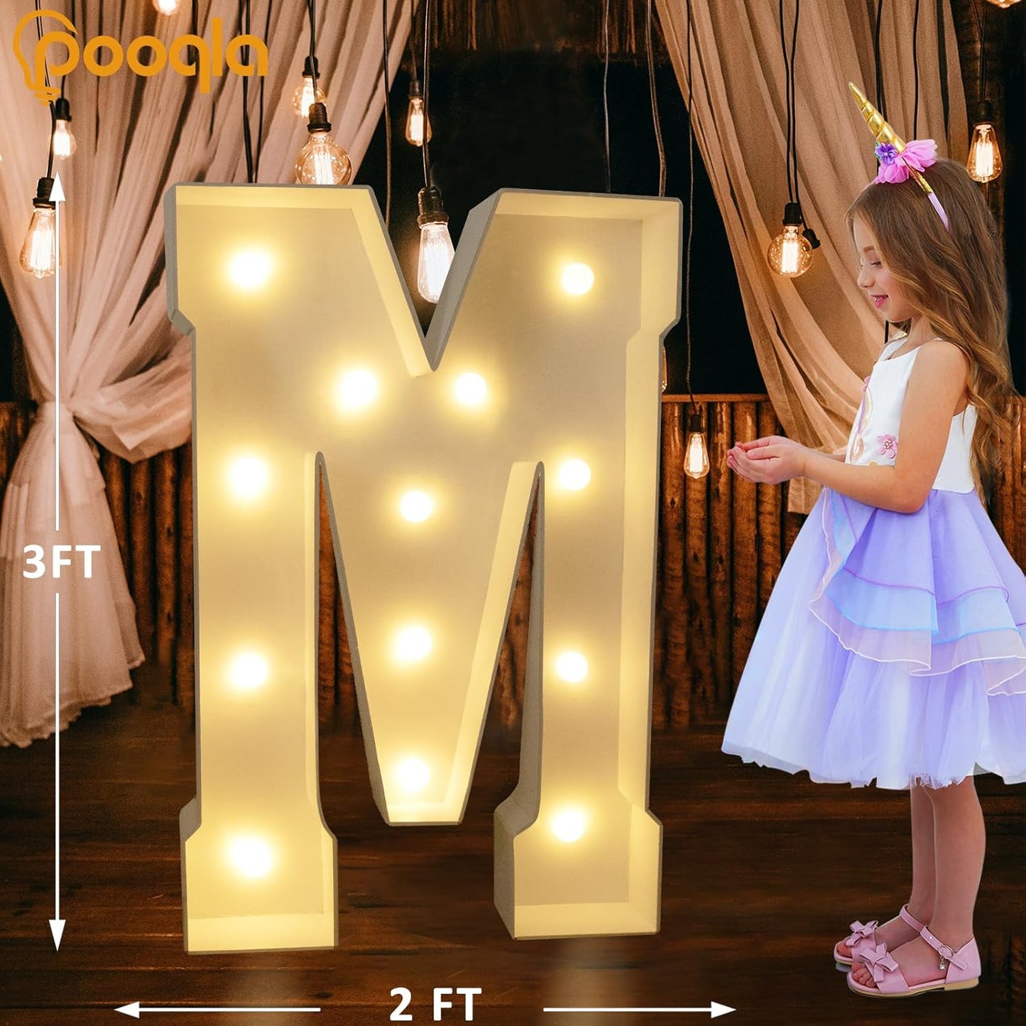 Pooqla 3FT Marquee Light Up Letters, Cool White and Warm White LED Big Mosaic Marquee Letters 3 Feet, Giant Letter Sign for Balloons Birthday Anniversary Wedding Party Decoration, Letter M