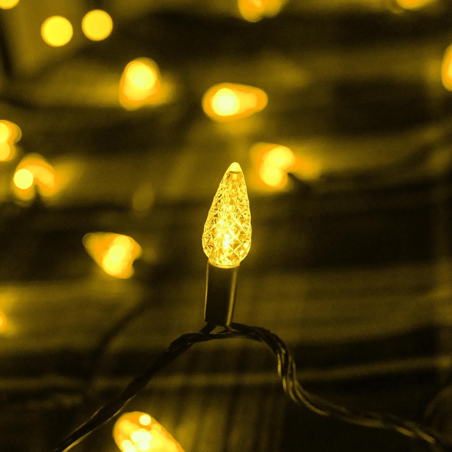 Dazzle Bright C6 Christmas String Lights, 100 LED 33 FT Waterproof Connectable Green Wire Fairy Lights, 8 Modes Christmas Lights for Indoor Outdoor Home Garden Yard Xmas Tree Decorations (Yellow)