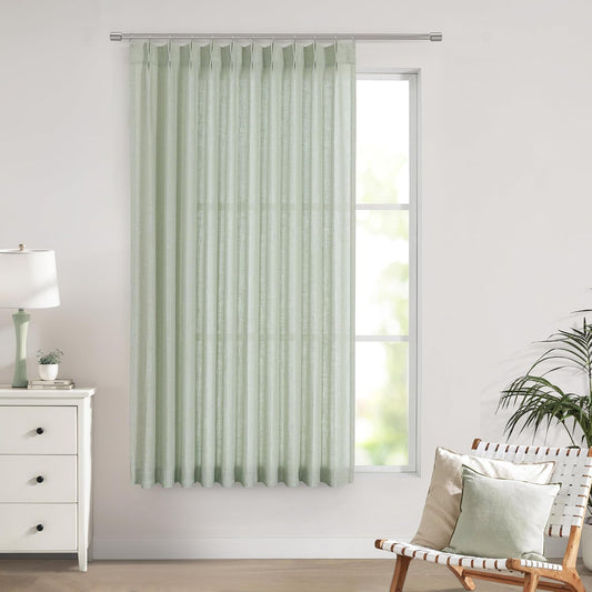 Vision Home Soft Green Pinch Pleated Semi Sheer Curtains Textured Linen Blended Light Filtering Window Curtains 72 inch for Living Room Bedroom Patio Pinch Pleat Drapes with Hooks 1 Panel 60" Wx72 L