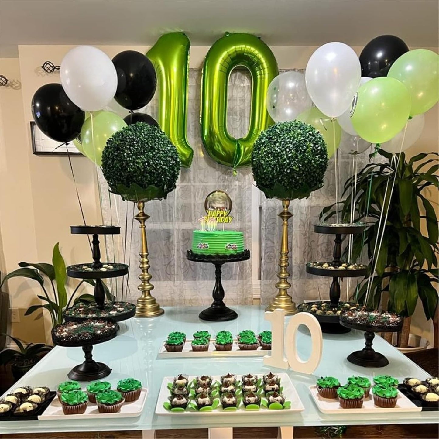 40 Inch Green Large Number Balloons Set 0-9, Self Inflate Foil Number 0 Helium Balloons for Boys Girls, Big Digit 0 Balloons for Women Men Jungle Safari Birthday Party Anniversary Supplies Decorations