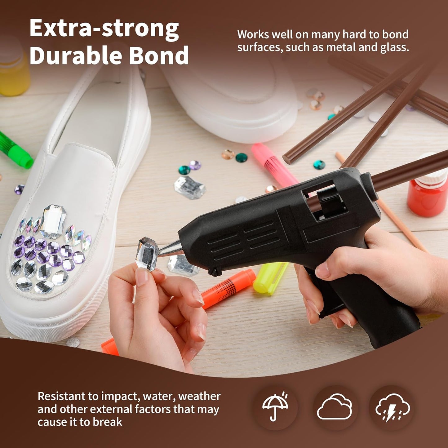 MATUFF Brown hot Glue Sticks Full Size 0.43” Dia x 8” Long, 20 pcs Hot melt Adhesive Glue Sticks, All-Purpose Colored Glue Gun Sticks for DIY Brown Crafting Arts and Home Decoration Repair Bonding