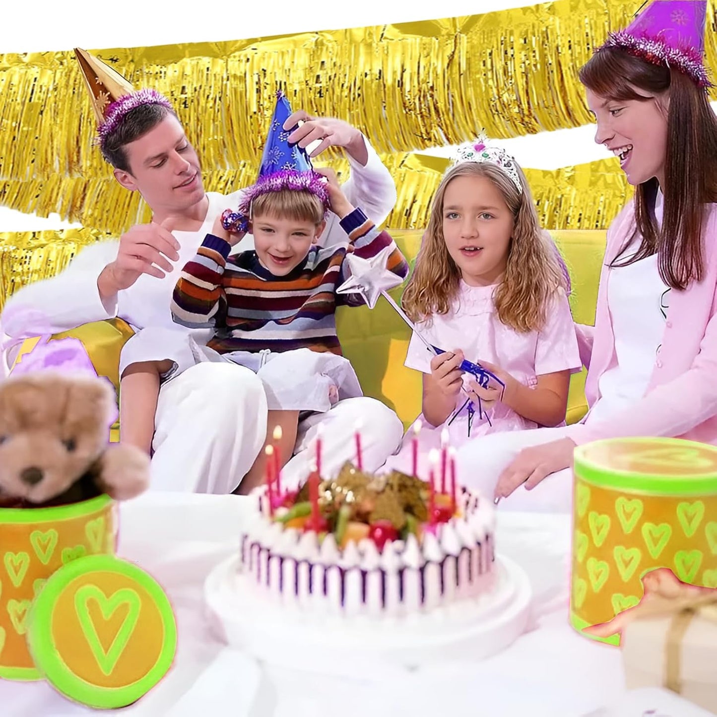 Gold Foil Fringe Garland 10FT 6packs, Metallic Foil Tinsel Fringe Banners for Parade Float Decorations Wedding, Birthday Party Graduation (six Gold)