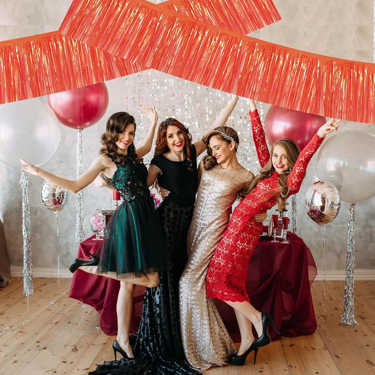 BEISHIDA 3 Packs Metallic Foil Fringe Garland Shining Red Wall Hanging Tinsel Fringe Banners for Car Floats Bridal Shower Wedding Birthday Easter Graduation Holiday Party Decoration(30 Feet)