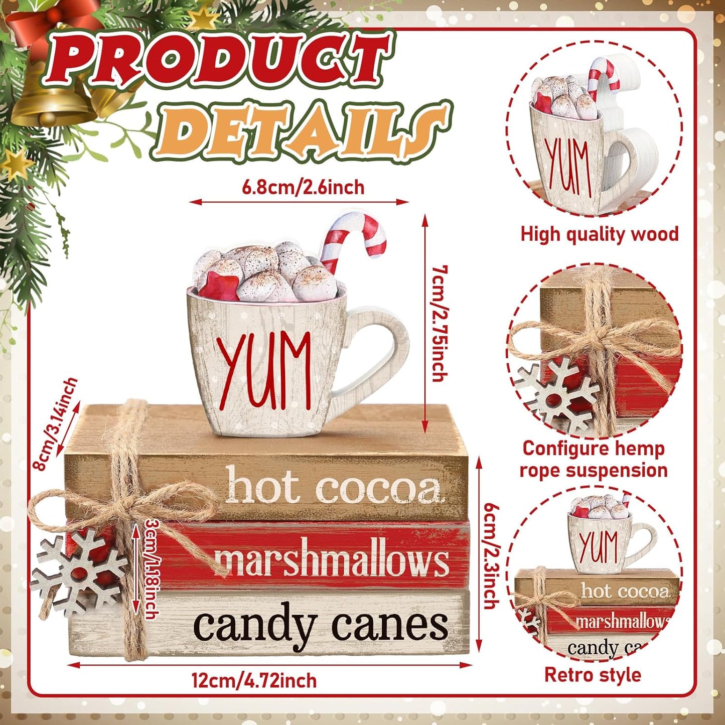 4 Pcs Christmas Table Decorations Winter Snowflake Tiered Tray Decorations Decorative Mini Wooden Books Subject Signs Block Centerpiece for Office Tabletop Shelf Housewarming Gifts