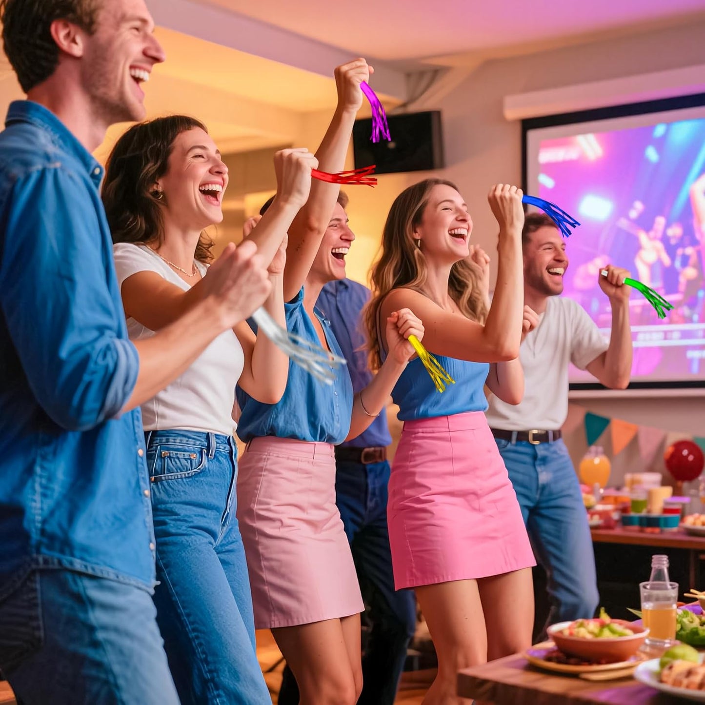 24 PC Multi Party Blowers for Adults Party Horns Birthday Blowers Noisemakers Blowouts Whistles Metallic Fringed Party Blower for Birthday Sporting Events Graduation