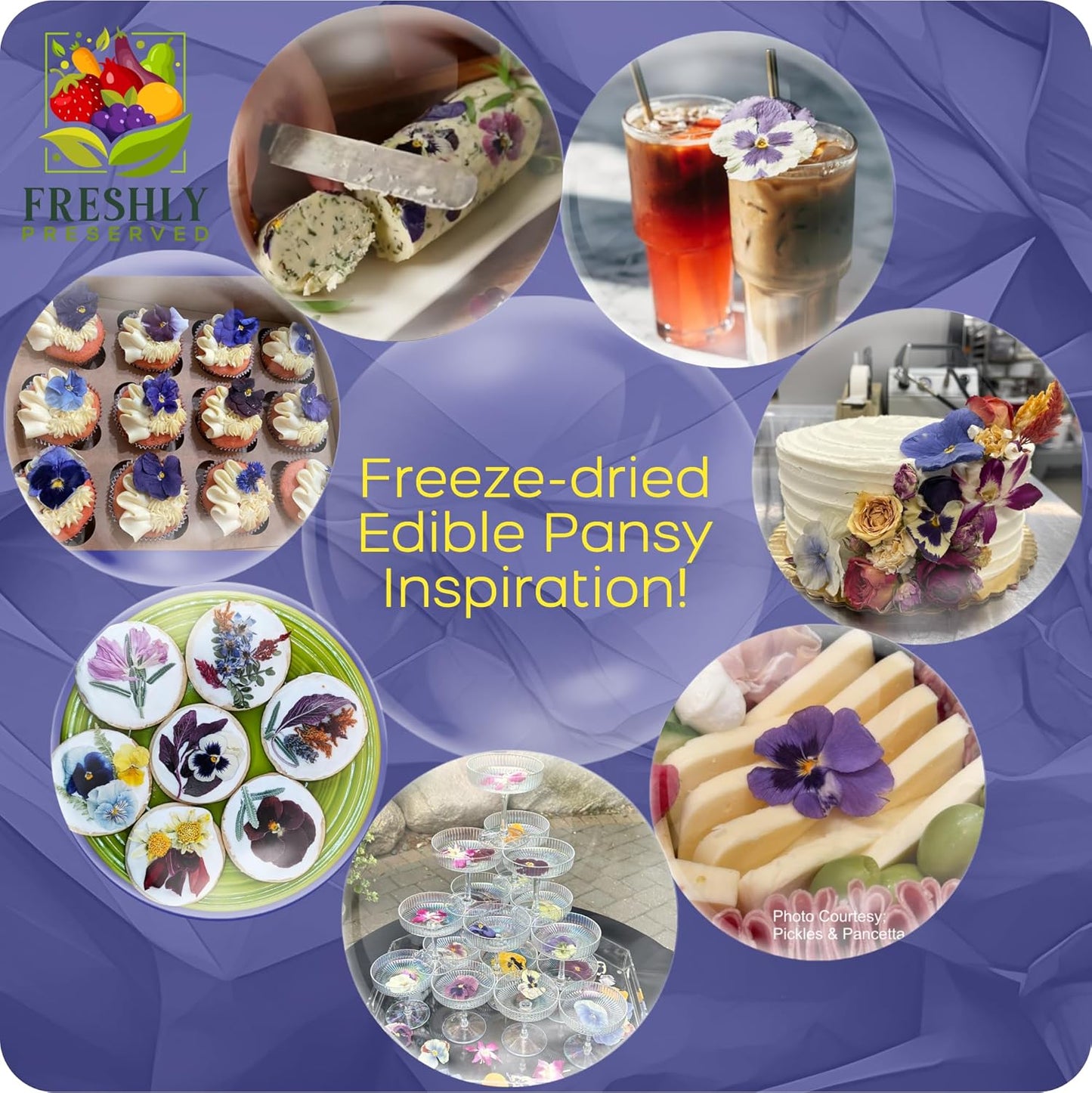 Pansy Edible Flowers for Cocktails & Desserts - 20 USA-Grown Freeze-Dried Flowers for Drink Garnish - Edible Dried Flowers (0.2 oz)