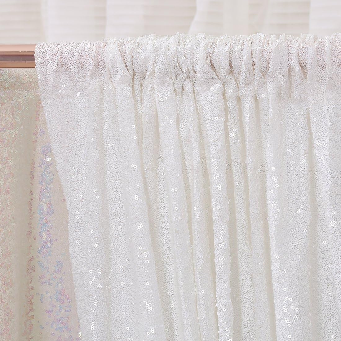 Poise3EHome White Sequin Backdrop Curtain, 10Ft x 10Ft White Glitter Photography Background Curtains, Sequence Backdrop Drapes for Wedding Party Festival Decor