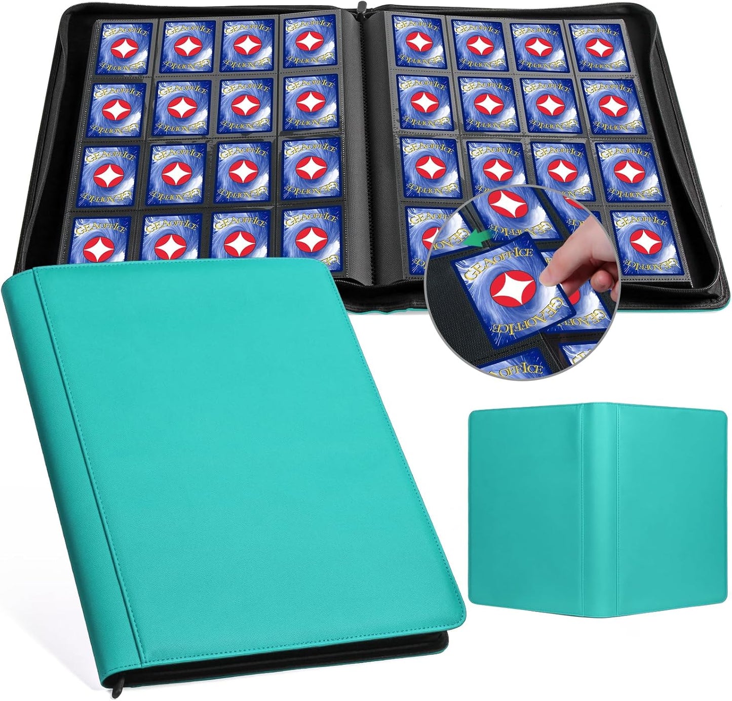GEAoffice Premium 1000 Trading Card Binder, Large Side Loading 16 Pocket Card Collection Binder Album Folder for MTG, TCG & Sports, Turquoise