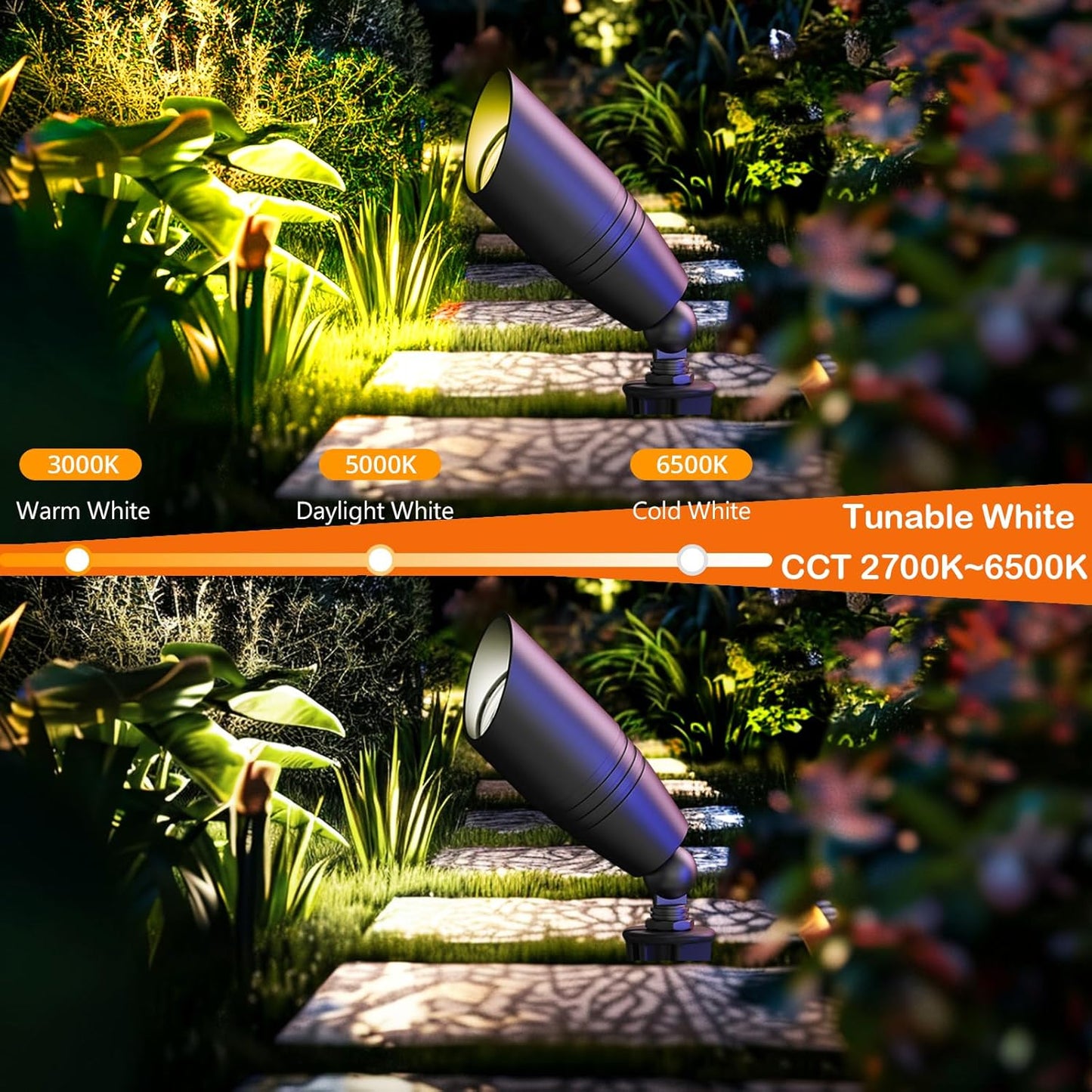 Smart RGB Low Voltage Landscape Lighting, 12V Color Changing Outdoor Spot Lights, Waterproof IP65 LED Garden Lights with App Control, Warm White to Multicolor, Uplight for Driveway (4Pack)