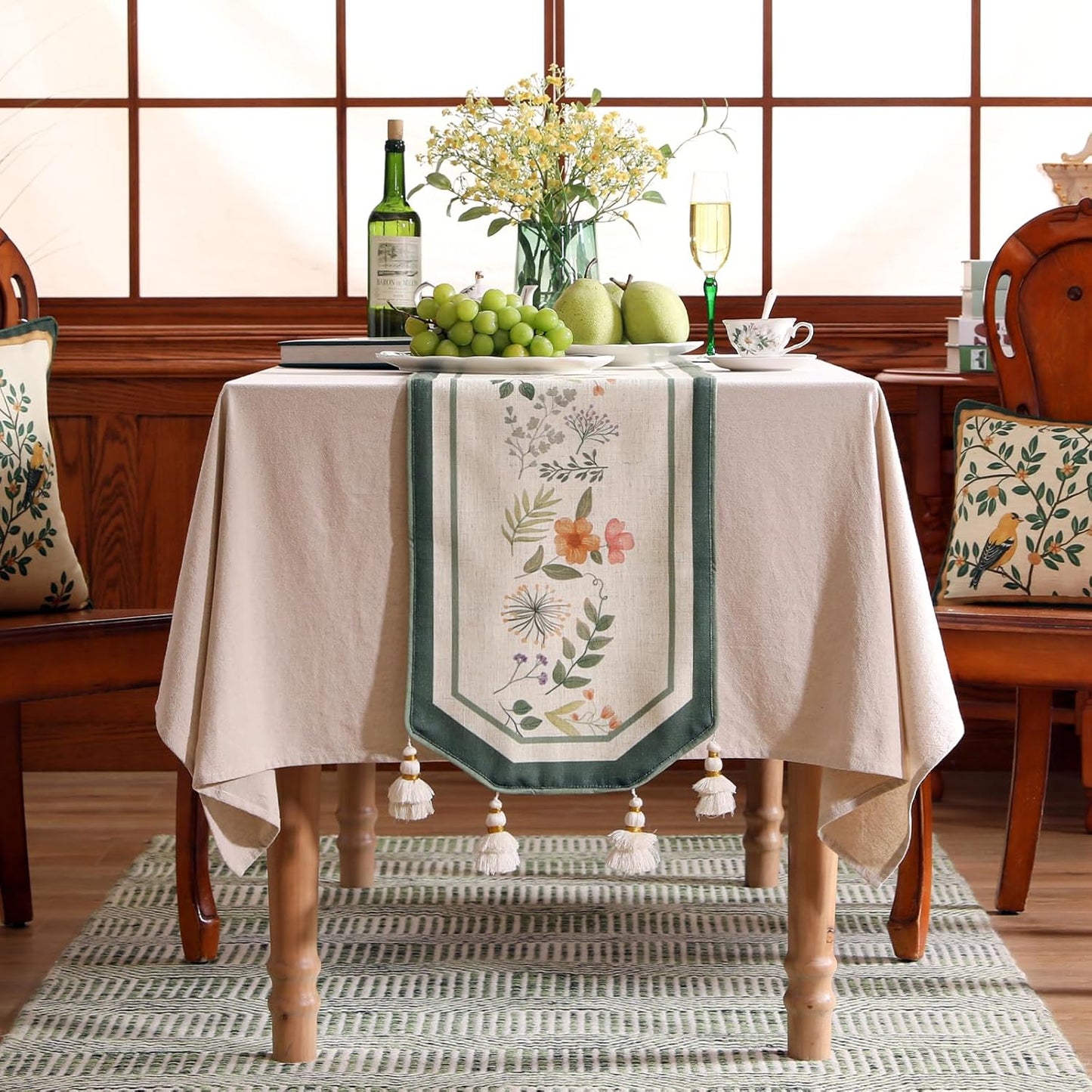 Designer Linen Small Table Runner,French Farmhouse Shabby Chic Floral Pattern 63 Inches Long Wrinkle Free Table Runners,Decor Tabletop for Kitchen,Dining,Party,Home,Christmas,12"*63"