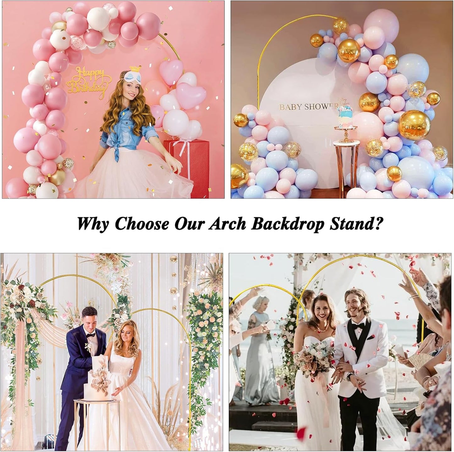 6foot Wedding Arch Frame and 2 Golden Water Bags, Arch Background Stand, Suitable for Weddings, Birthday Parties, Brides, Baby Parties, Photo Booths, Garden Decorations