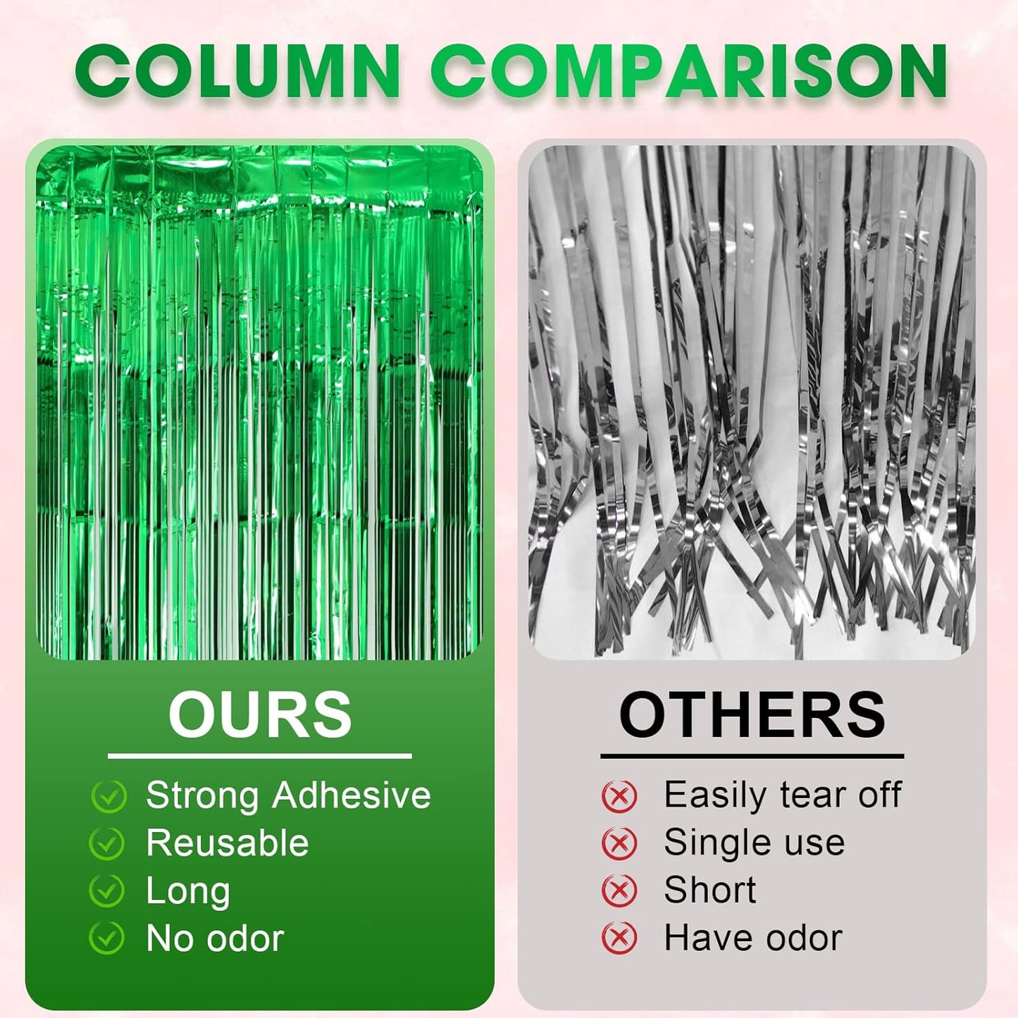 2 Pack Green Foil Fringe Backdrop Curtains, Tinsel Streamers Birthday Party Decorations, Fringe Backdrop for Graduation, Dinosaur Theme, Green Party