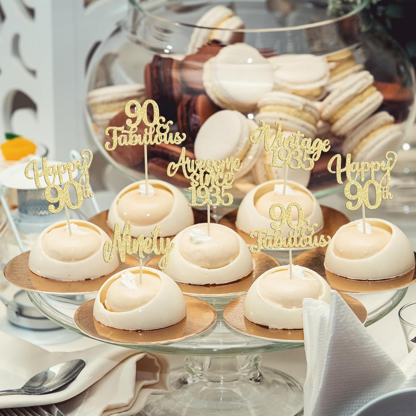 30Pcs Vintage 1935 Cupcake Toppers Glitter Ninety Happy 90th Birthday 90 Fabulous Cupcake Picks Awesome Since 1935 Cake Decorations for 90th Birthday Anniversary Retirement Party Supplies Gold