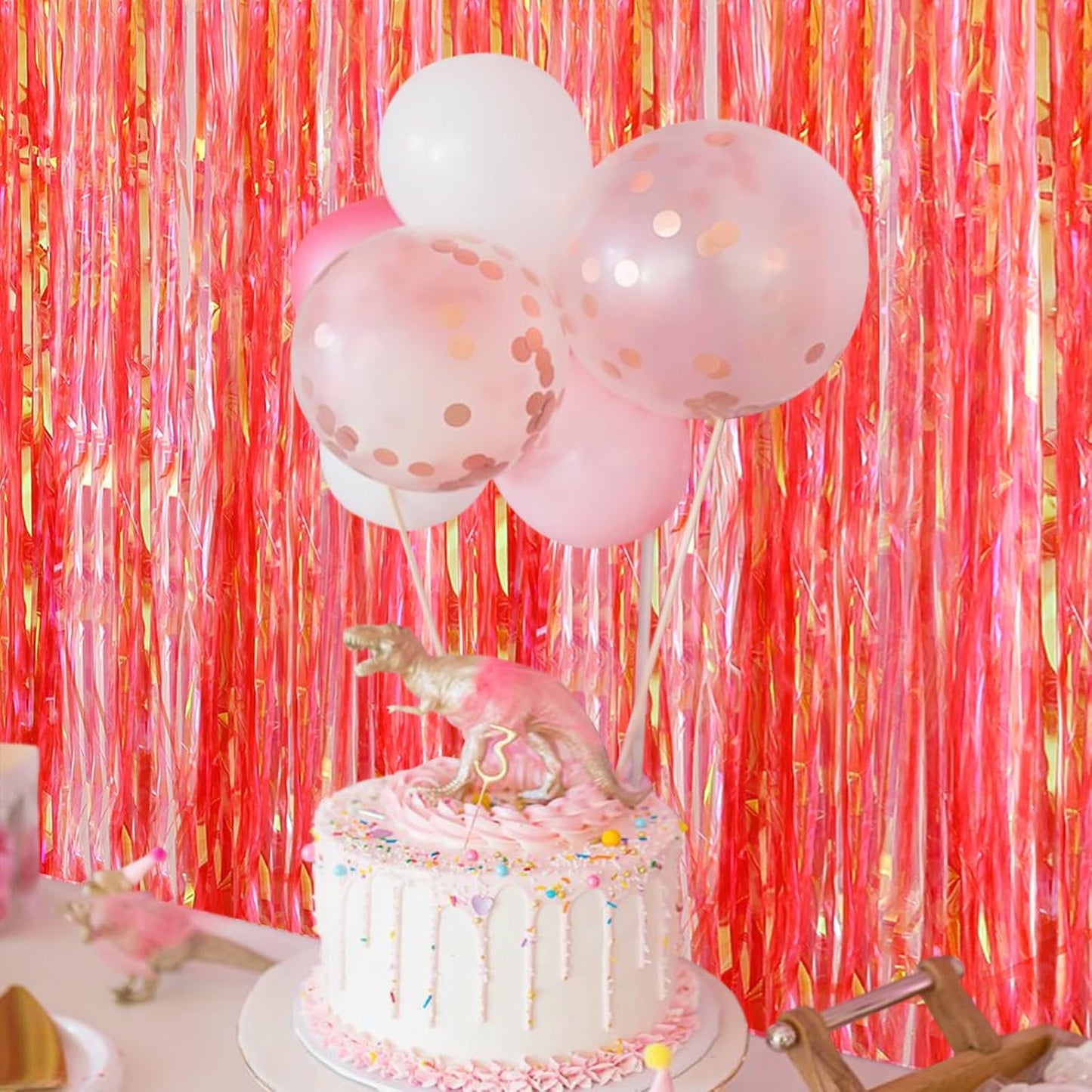 CANREVEL 2 Pack 3.2x6.5 Feet Iridescent Foil Fringe Backdrop Curtains, Clear Red Tinsel Photo Booth Props Streamers Party Decorations for Birthdays Christmas Valentines Day Party