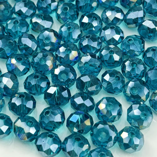 200pcs 6mm Crystal Glass Beads for Crafts Faceted Rondelle Glass Beads for Jewelry Making Crystal Spacer Beads for Necklaces Bracelets Earrings DIY Craft(Peacock Blue AB)