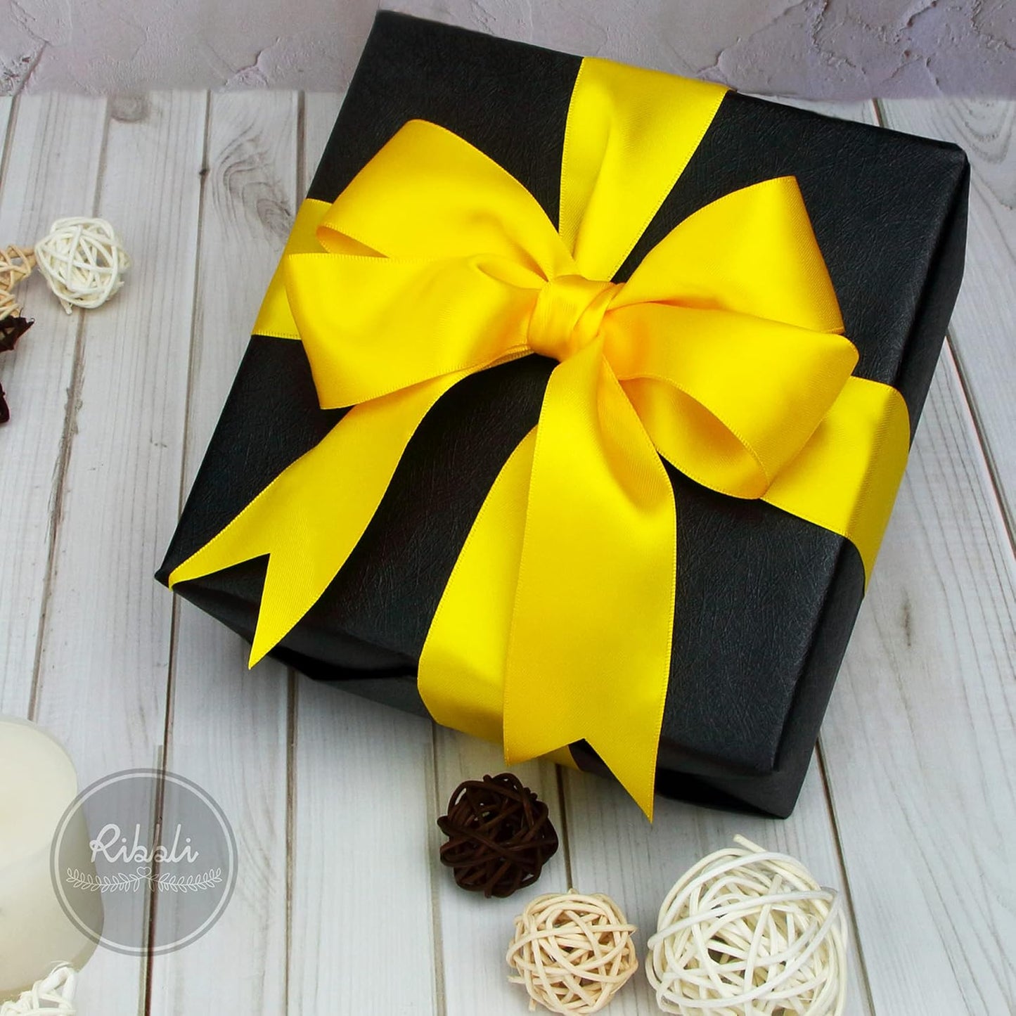 Ribbli Maize Yellow Double Faced Satin Ribbon,1-1/2” x Continuous 25 Yards,Use for Bows Bouquet,Gift Wrapping,Baby Shower,Floral Arrangement