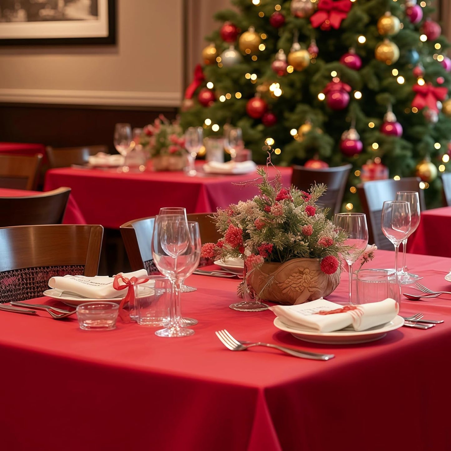 sancua Christmas Red Square Tablecloths 54x54 Inch, 2 Pack - Fabric Table Cloth for Square or Round Tables, Washable Polyester Table Cover for Dinner, Holiday Party, Decorative Display Tables