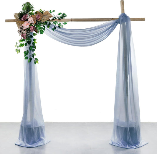 VDS Pack of 2 Panel (30 Inch X 20 Feet) Wedding Arch Draping Fabric Sheer Chiffon Fabric Drapery for Wedding Ceremony Reception Swag Backdrop Canopy Chuppah ARBO Altars Decoration (Dusty Blue)