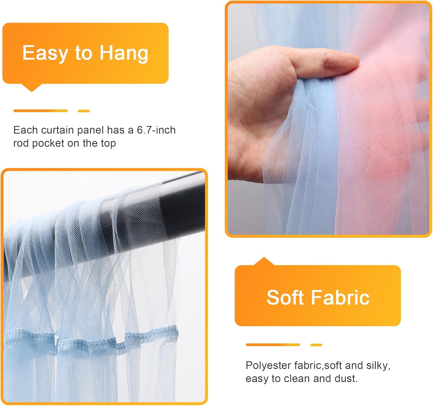 Fomcet Tulle Curtains with Lights String Pink and Blue 10FT X 10FT Sheer Backdrop Curtains for Parties Wedding Baby Shower Photo Shoot Decorations (2 Panels 5 x 10FT)