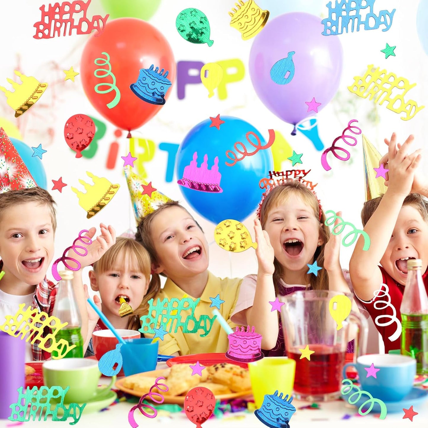 MARFOREVER Happy Birthday Glitter Confetti, Birthday Party Metallic Foil Table Confetti Multicolor Cake Balloon Sprinkles Table Centerpiece for Baby Shower Party Decorations