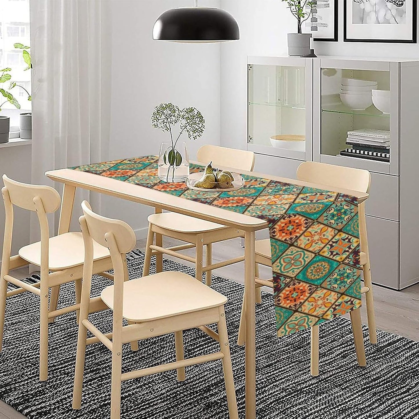 Boho Floral Table Runner,Vintage Bohemian Style Table Runner for Kitchen Dining Table Home Party Decoration 13x36 Inch