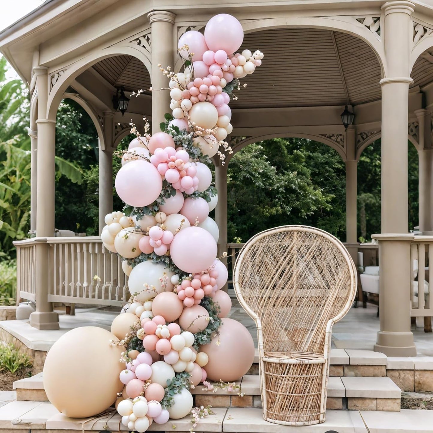 Boho Dusty Pink Balloons, 12 Inch Pastel Light Pink and White Sand Ivory Nude Beige Neutral Balloons for Girls Baby Shower Decorations Birthday Boho Wedding Bridal Engagement Party Backdrop