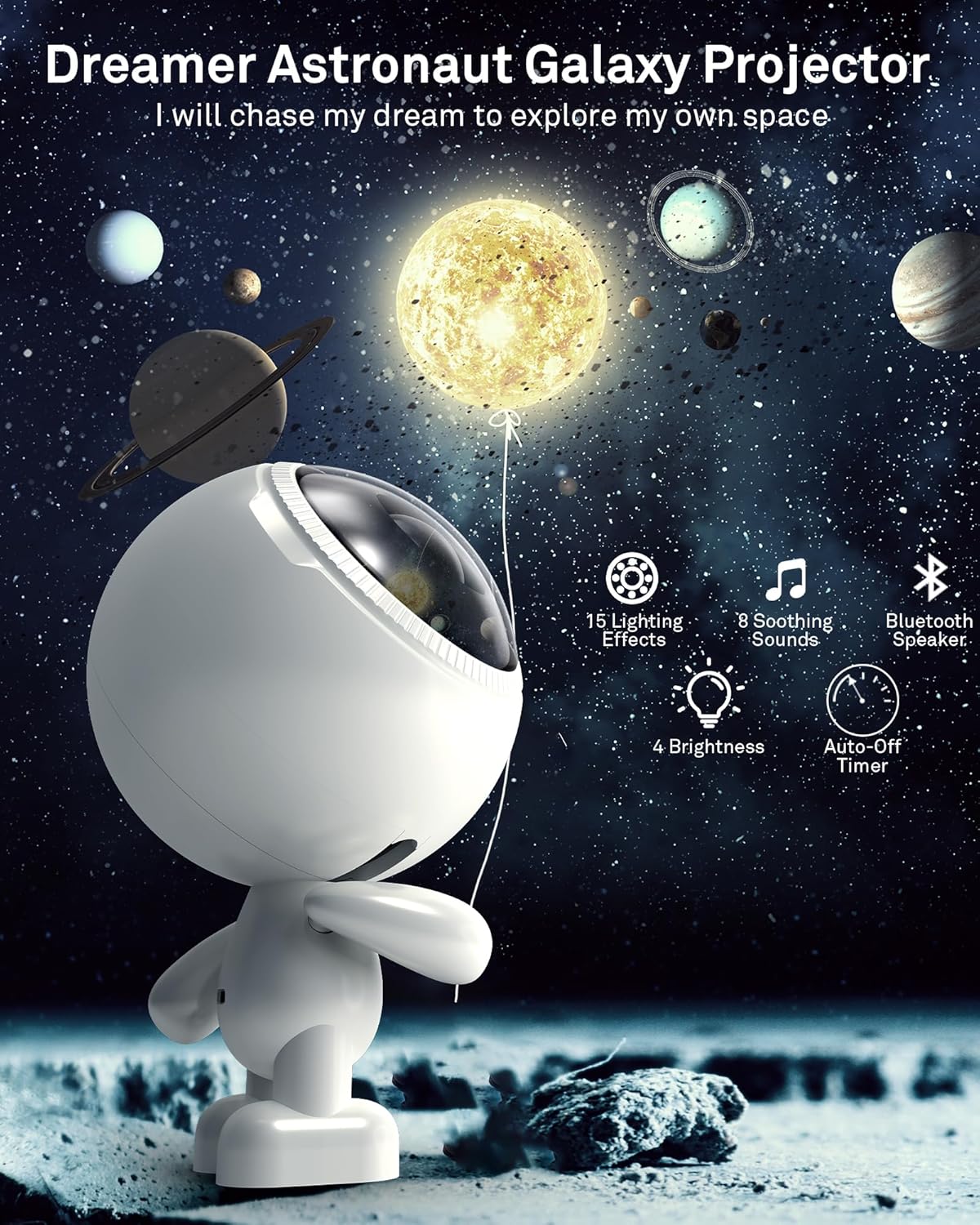 AIRIVO Dreamers Star Projector,Astronaut Galaxy Projector Bluetooth Speaker with Remote,White Noise,Interactive Posture Adjustment,Room Bedroom Decor,Birthday Christmas Gifts for Kids Adults