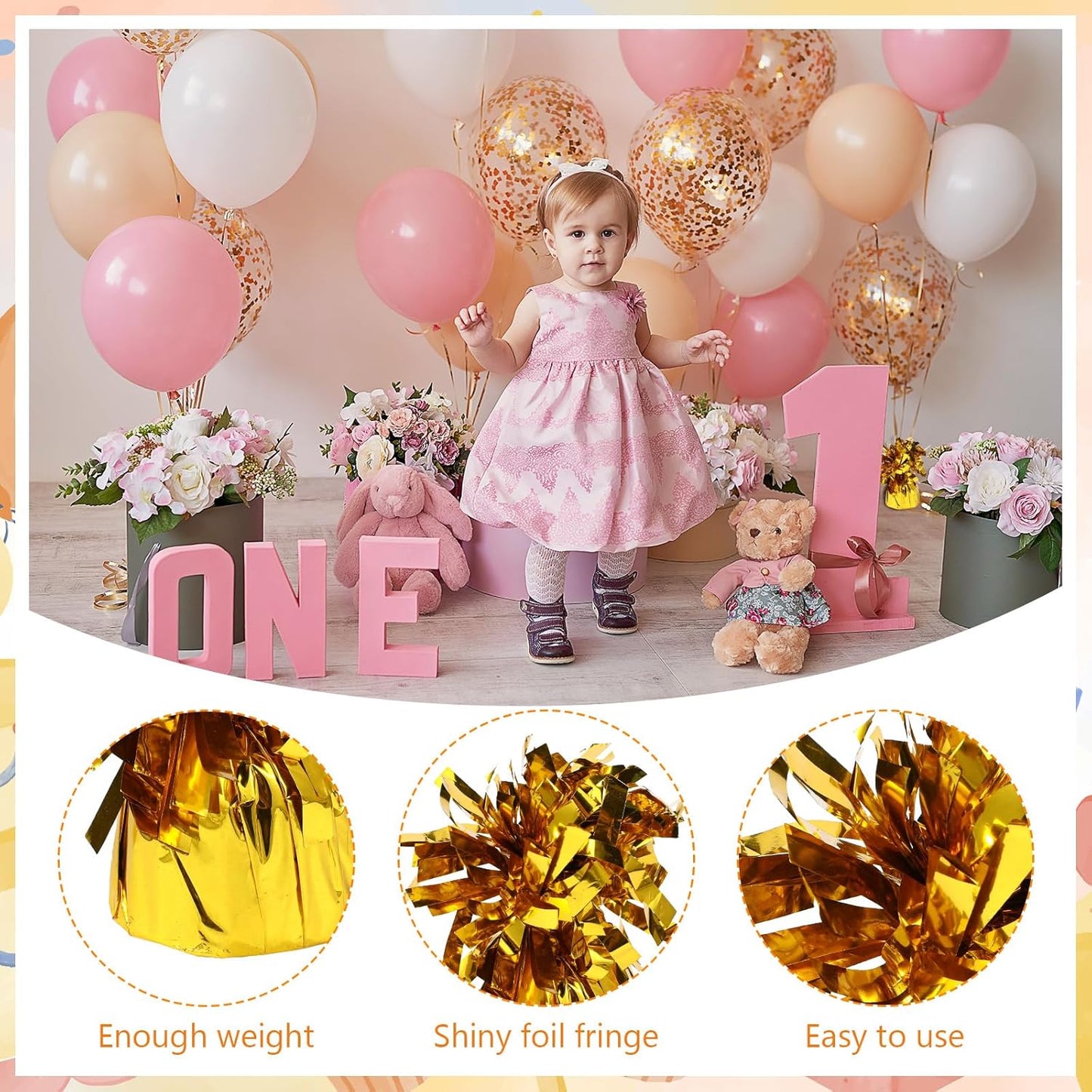 8 Pcs Gold Metallic Balloon Weights Holder Anchors Balloon Holder Weights for Helium Balloons Birthday Graduation Party Christmas Wedding Celebration Decoration (Gold)
