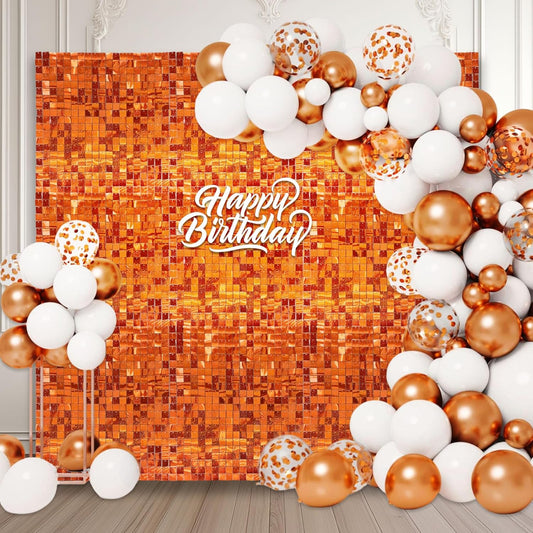 12PCS Orange Shimmer Wall Backdrop, Laser Square Sequin Photo Backdrops Panel, Glitter Wall Background for Birthdays, Weddings, Halloween, Engagements, Disco Bachelorette Party Decoration (3FTx4FT)
