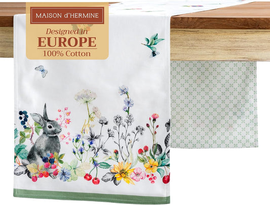 Maison d' Hermine Table Runner 100% Cotton Double Layer Table Runners 72 inches Long Decorative for Home Kitchen Dining Party Baby Shower Wedding Bridal Shower Spring Summer (Printemps, 14.50" x 72")