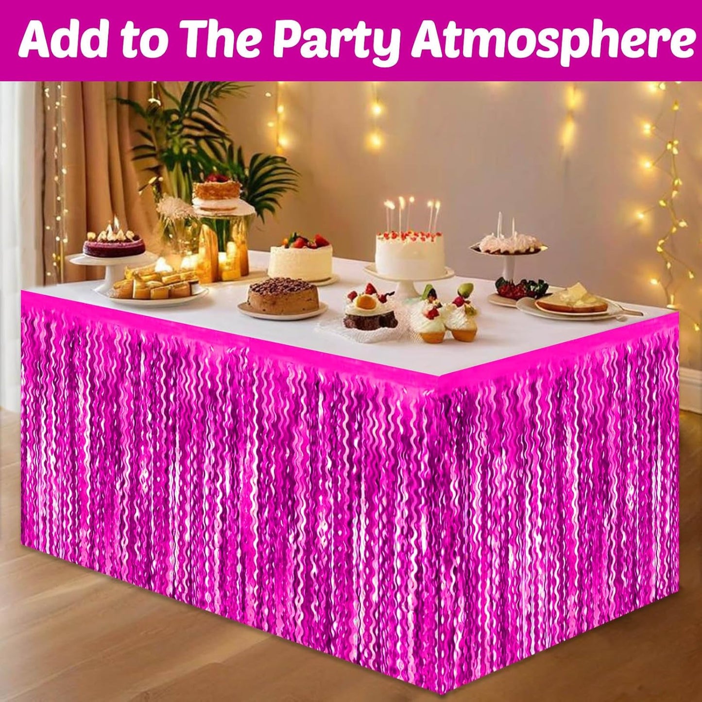 6 Pack 29x108 Inch Rose Red Wave Foil Fringe Table Skirts Metallic Banner for Tinsel Streamer Garland Backdrop for Parade Floats Wedding, Mother's Day, Birthday Mardi Gras Party Decorations