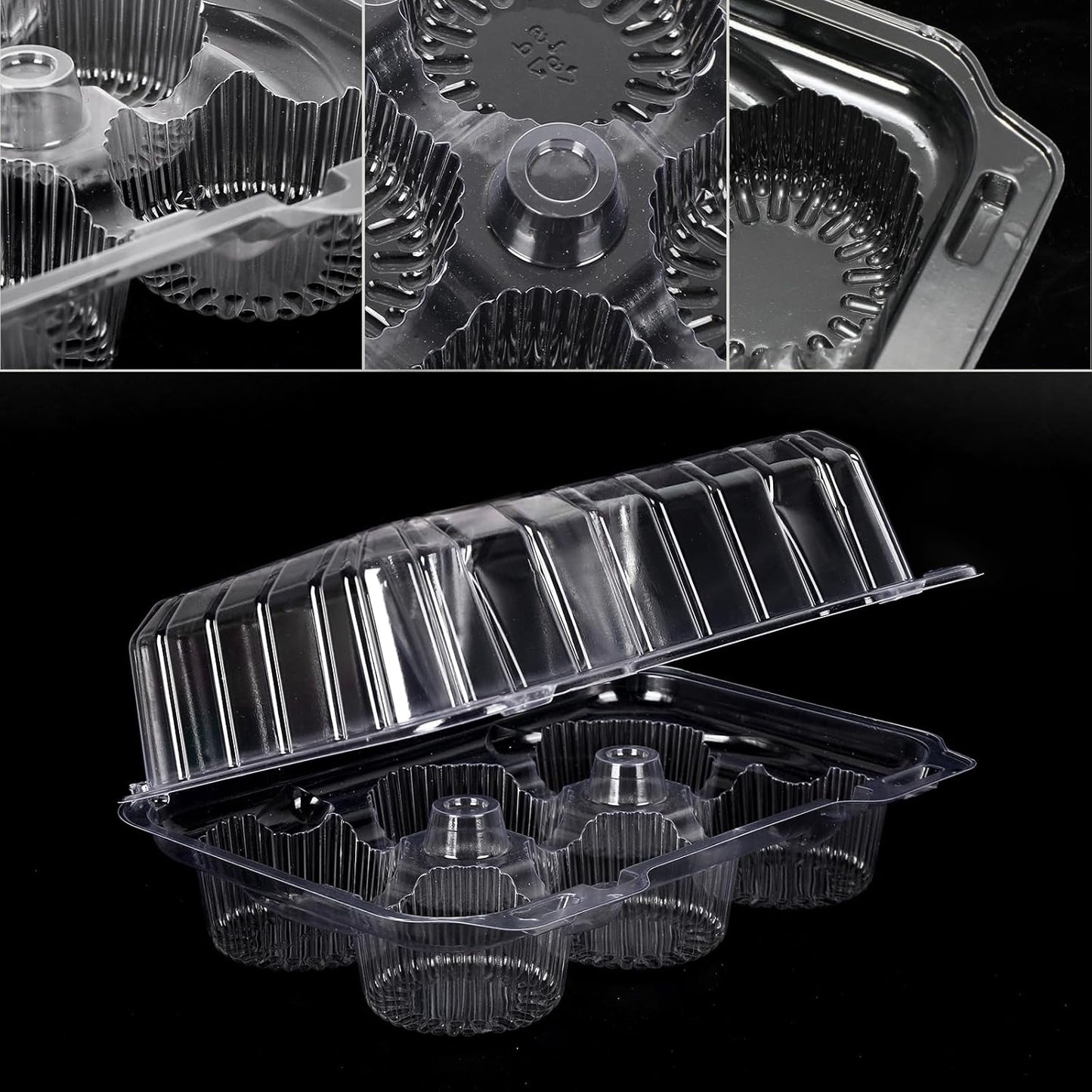 80 Pack Plastic Cupcake Containers 6-Compartment Clear Cupcake Boxes Disposable Cupcake Tray Holders 6 Cavity Cupcake Carriers with Deep Dome for Cupcake Muffin Packaging