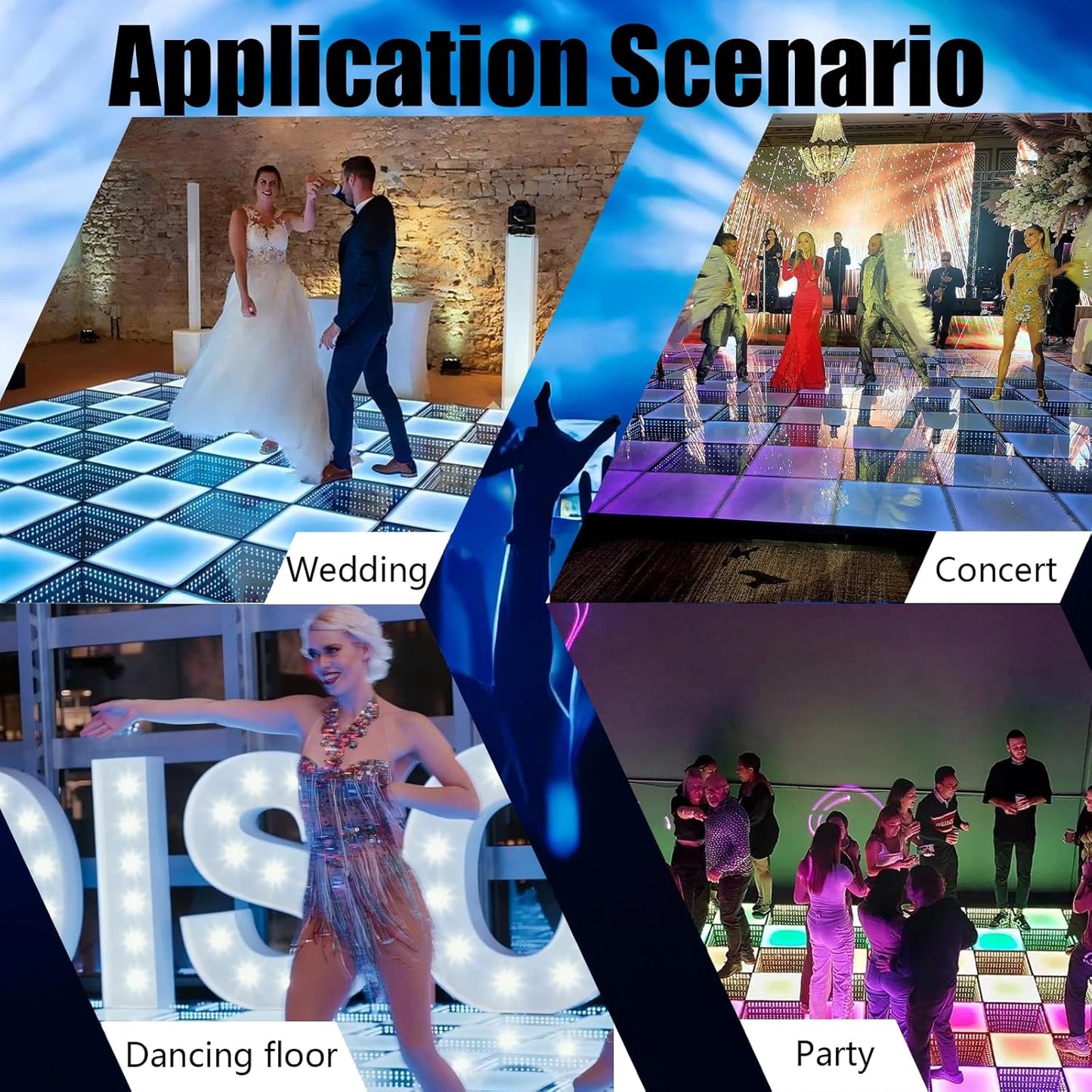 Dance Floor Stage Lights Tempered Glass Infinity Mirror Panel 3D Effect Led Dance Floor for Wedding Party Customizable (3D+RGB-Magnetic, 36PCS(9.8FTX9.8FT))